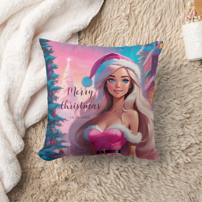 Beautiful Pink Christmas Girl 01 Cushion (Blanket)