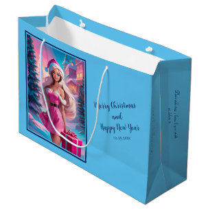 Beautiful Pink Christmas Girl 01 Large Gift Bag