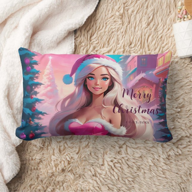 Beautiful Pink Christmas Girl 01 Lumbar Cushion (Blanket)
