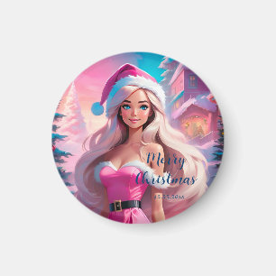 Beautiful Pink Christmas Girl 01 Magnet