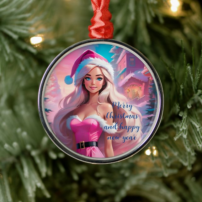 Beautiful Pink Christmas Girl 01 Metal Tree Decoration (Tree)