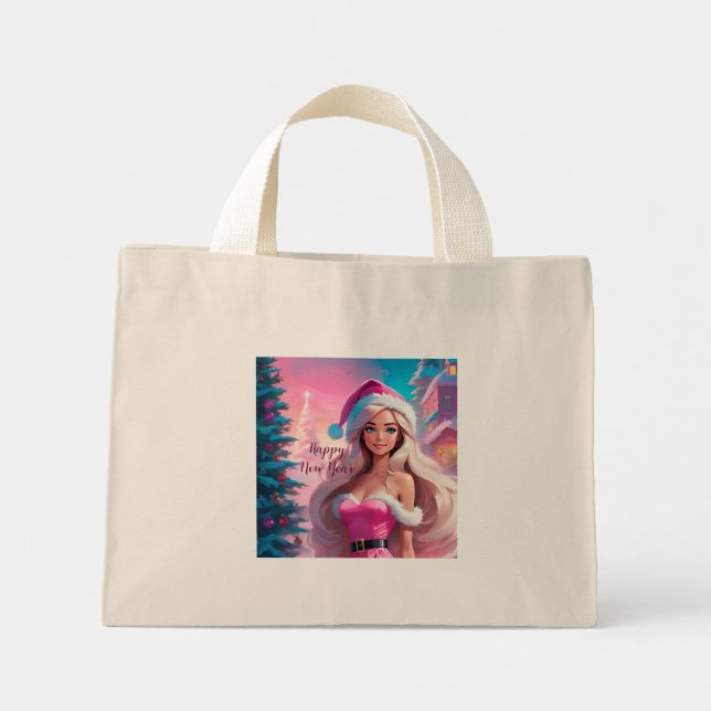 Beautiful Pink Christmas Girl 01 Mini Tote Bag (Back)