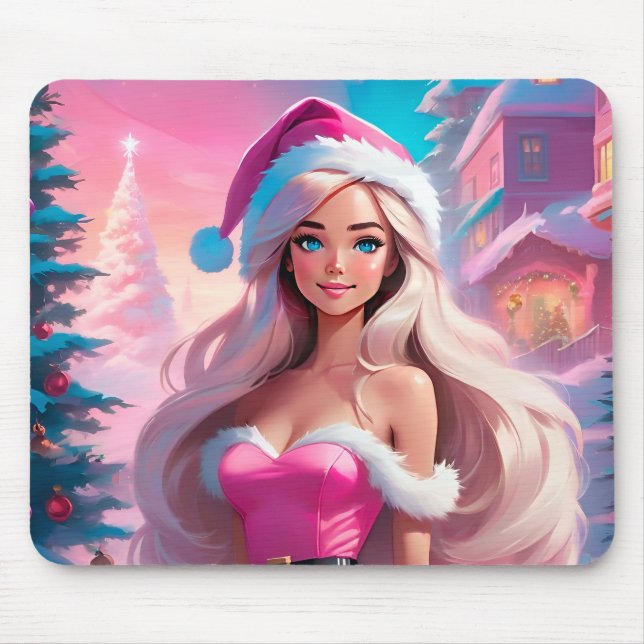 Beautiful Pink Christmas Girl 01 Mouse Pad (Front)