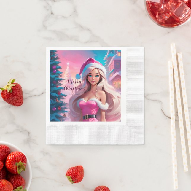 Beautiful Pink Christmas Girl 01 Napkin (Insitu)