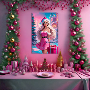 Beautiful Pink Christmas Girl 01 Poster