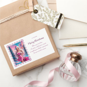 Beautiful Pink Christmas Girl 01 Rectangular Sticker