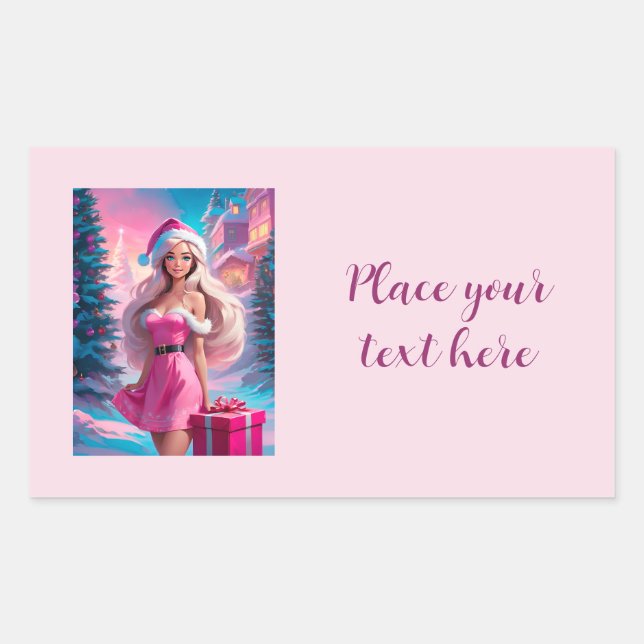 Beautiful Pink Christmas Girl 01 Rectangular Sticker (Front)