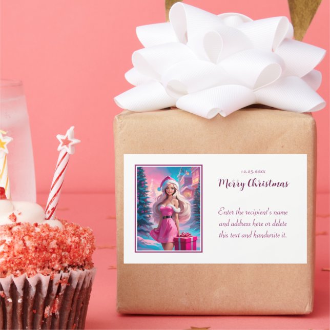 Beautiful Pink Christmas Girl 01 Rectangular Sticker (Party)