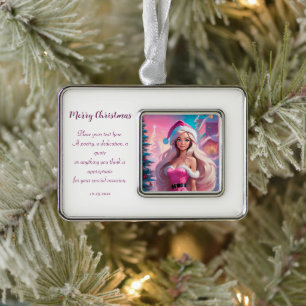 Beautiful Pink Christmas Girl 01 Silver Plated Framed Ornament