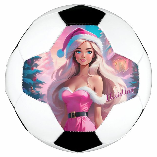 Beautiful Pink Christmas Girl 01 Soccer Ball (Front)