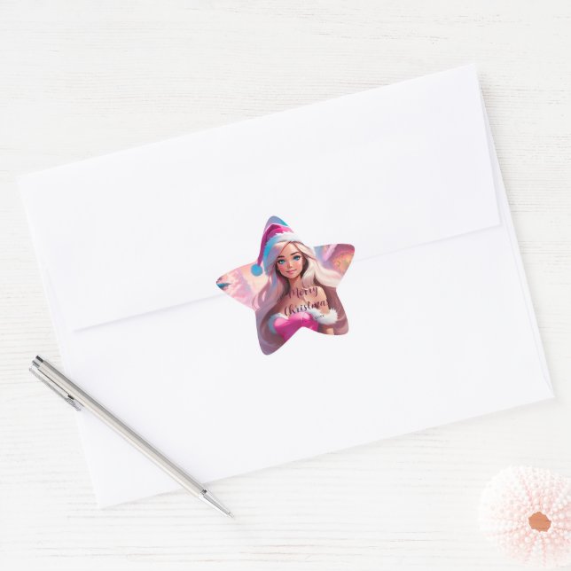 Beautiful Pink Christmas Girl 01 Star Sticker (Envelope)