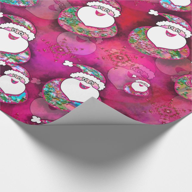 Beautiful Pink Confetti Santas For Christmas Wrapping Paper (Corner)