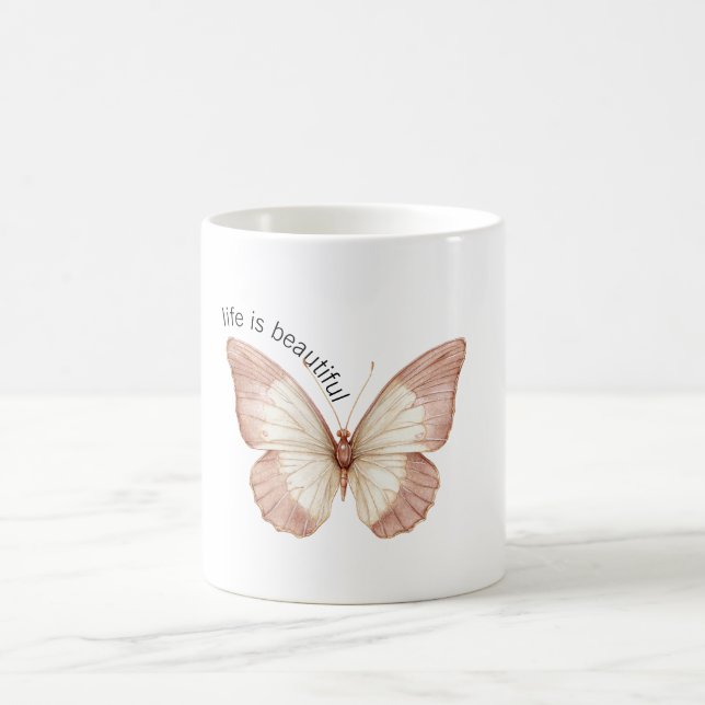 Beautiful Pink Cream Butterfly Coffee Mug (Center)