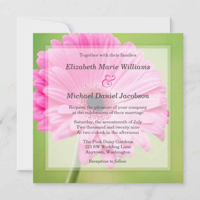Beautiful Pink Daisy Wedding Invitations (Front)