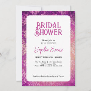 Beautiful Pink Damask White Bridal Shower Invitation
