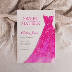 Beautiful Pink Dress Sweet Sixteen 16 Party Invitation