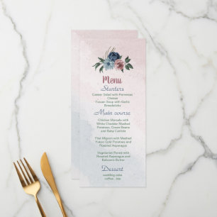 Beautiful pink dusty blue navy flowers greenery menu