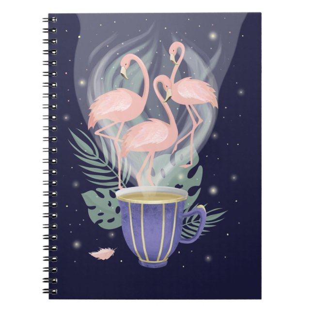 Beautiful Pink Flamingo Exotic Tea Time Notebook (Front)