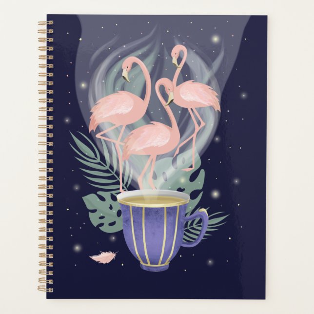 Beautiful Pink Flamingo Exotic Tea Time Planner (Front)