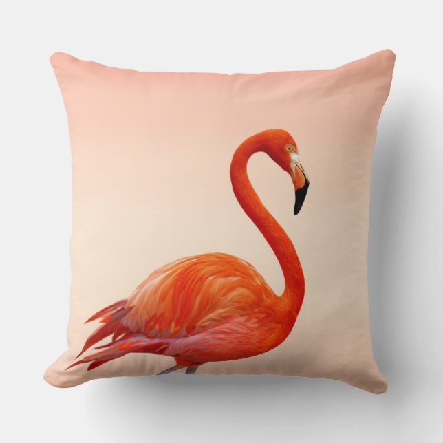 Beautiful Pink Flamingo on Light Coral Cushion (Front)