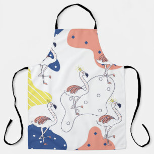 Beautiful pink flamingo with crown seamless patter apron