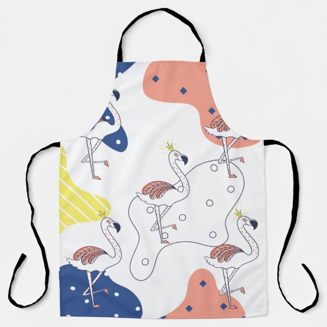 Beautiful pink flamingo with crown seamless patter apron (Front)