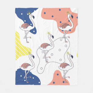 Beautiful pink flamingo with crown seamless patter fleece blanket