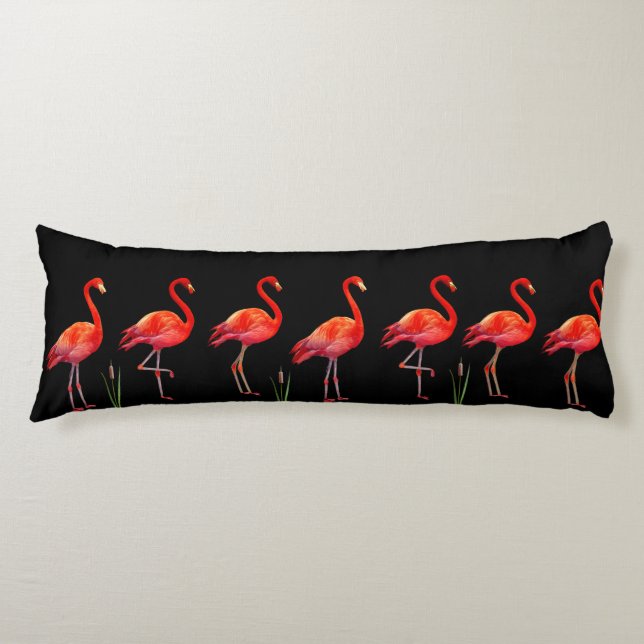 Beautiful Pink Flamingos on Black Body Cushion (Front)