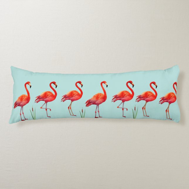 Beautiful Pink Flamingos on Light Blue Body Cushion (Front)