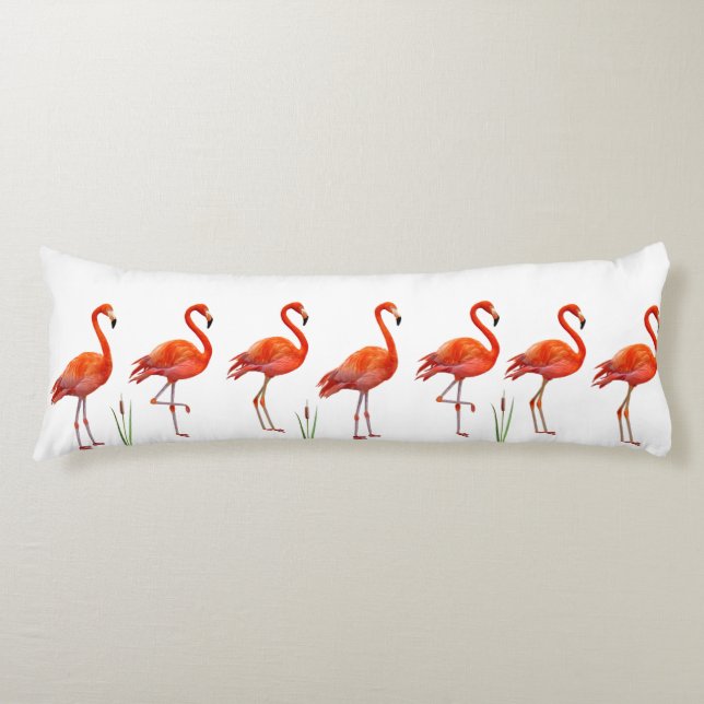 Beautiful Pink Flamingos on White Body Cushion (Front)