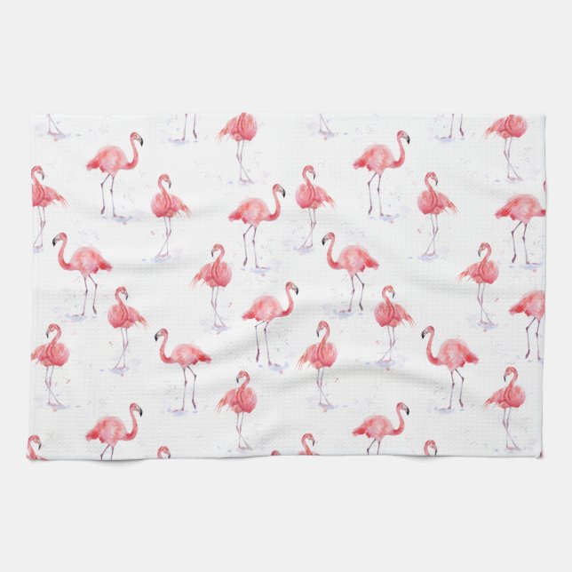 Beautiful pink flamingos pattern tea towel (Horizontal)