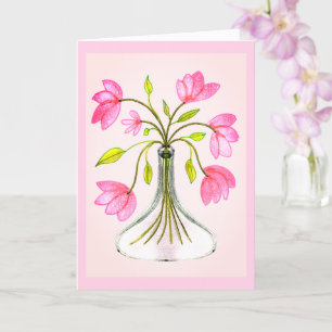 Beautiful Pink Floral Art Painted Look Card