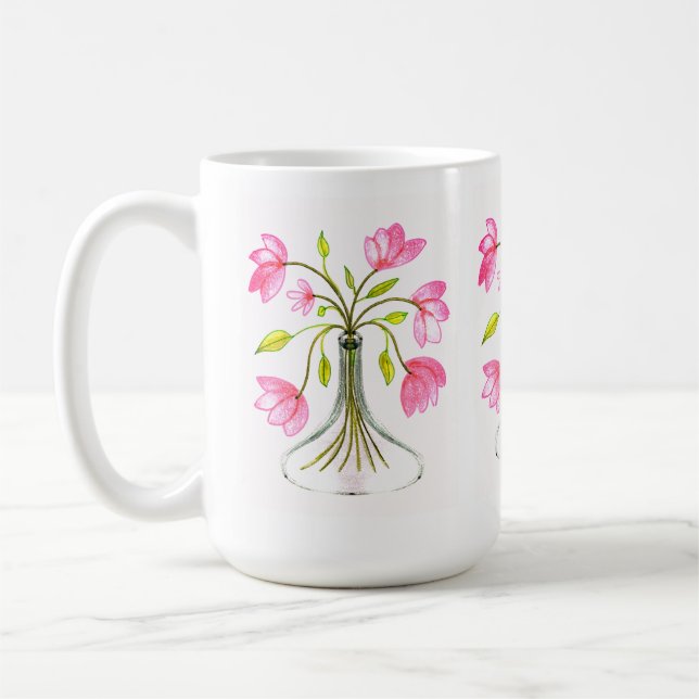  Beautiful Pink Floral Art Painted Look  Coffee Mug (Left)
