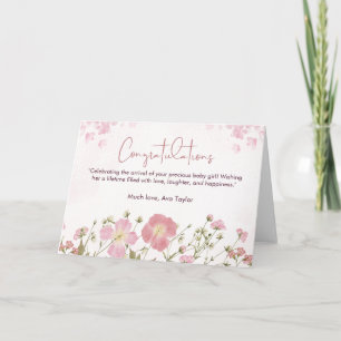 Beautiful Pink Floral Baby Shower Congratulations  Card