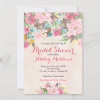Beautiful Pink Floral Baby Shower Invitation, Baby