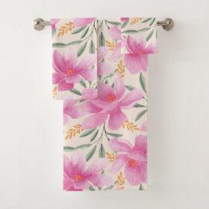Beautiful Pink Floral Bath Towel Set
