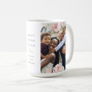 Beautiful Pink Floral Best Mum Ever Two Photo Coffee Mug