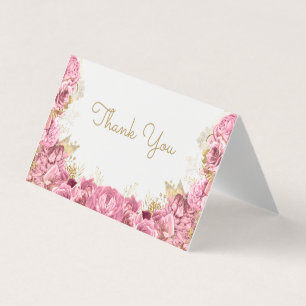 Beautiful Pink Floral Border Blank Thank You Card