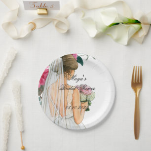 beautiful pink floral bridal shower paper plate