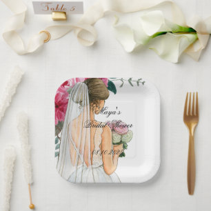 beautiful pink floral bridal shower paper plate