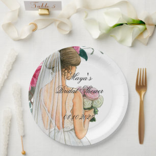 beautiful pink floral bridal shower paper plate