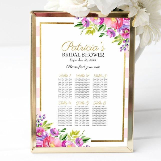 Beautiful Pink Floral Bridal Shower Seating Chart (Creator Uploaded)