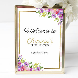 Beautiful Pink Floral Bridal Shower Welcome Sign