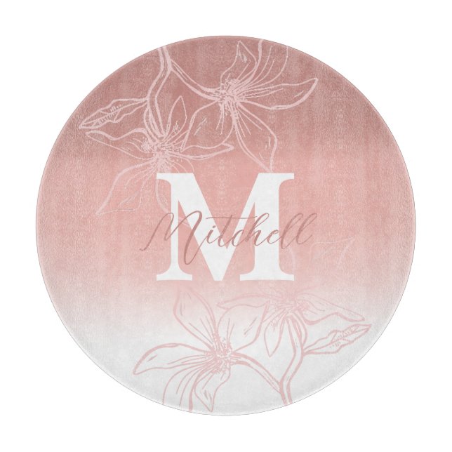 Beautiful Pink Floral Monogram Cutting Board (Front)
