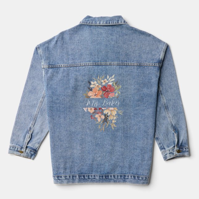 Beautiful Pink Floral | Mrs. Monogram Bride Denim Jacket (Back)