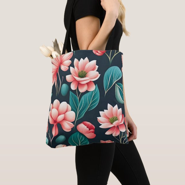 Beautiful Pink Floral Pattern Tote Bag (Close Up)