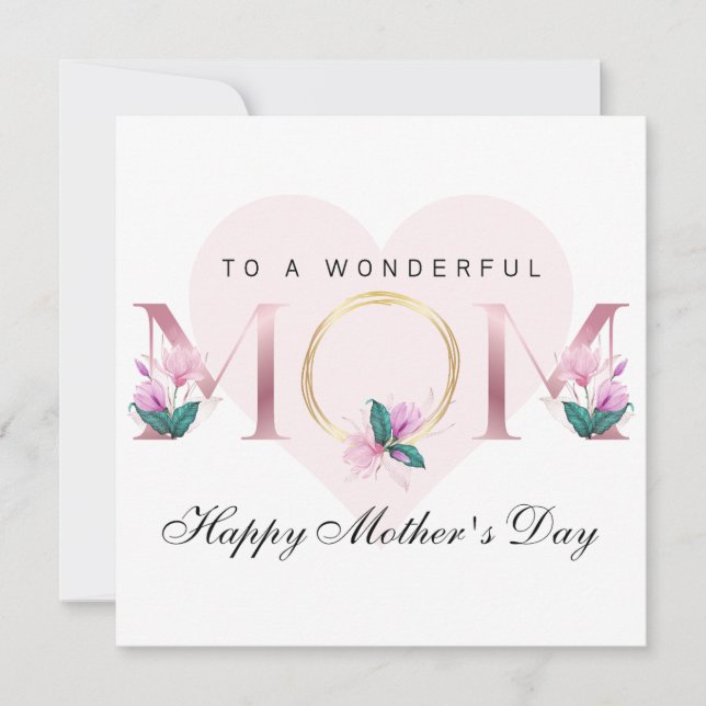 Beautiful Pink Floral Personalised Mother's day  Invitation (Front)