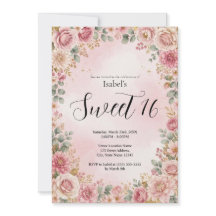 Beautiful Pink Floral Sweet 16 Party Invitation