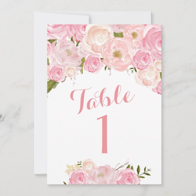 Beautiful Pink Floral Table Numbers (Front)