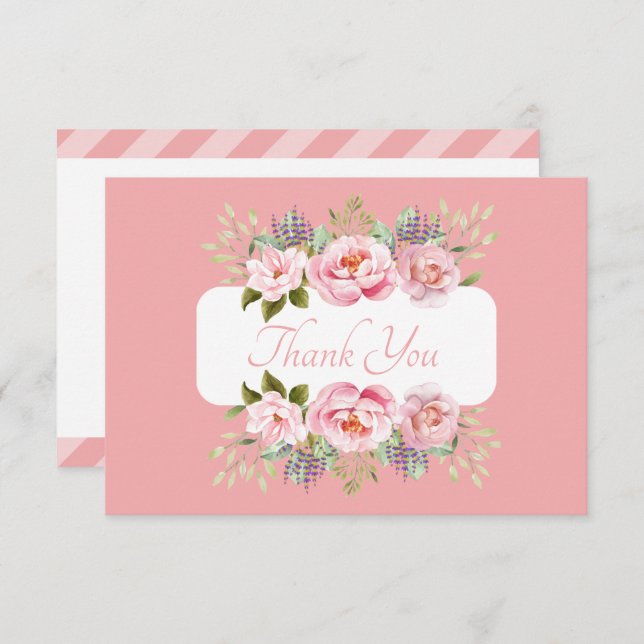 Beautiful Pink Floral Thank You Card (Front/Back)